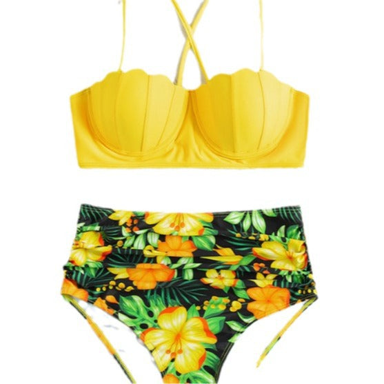 Wholesale Sexy Design Shell Shape Printed High Waist Bikini